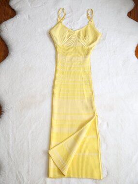 HOUSE OF HARLOW 1960 Lemon Yellow Ribbed Knit Midi Dress  - SUMMER VIBES!